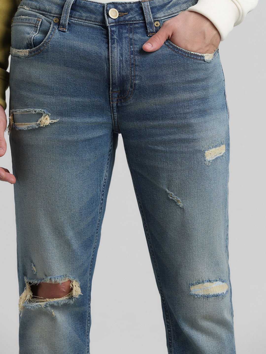 Blue Low Rise Ripped Glenn Slim Jeans