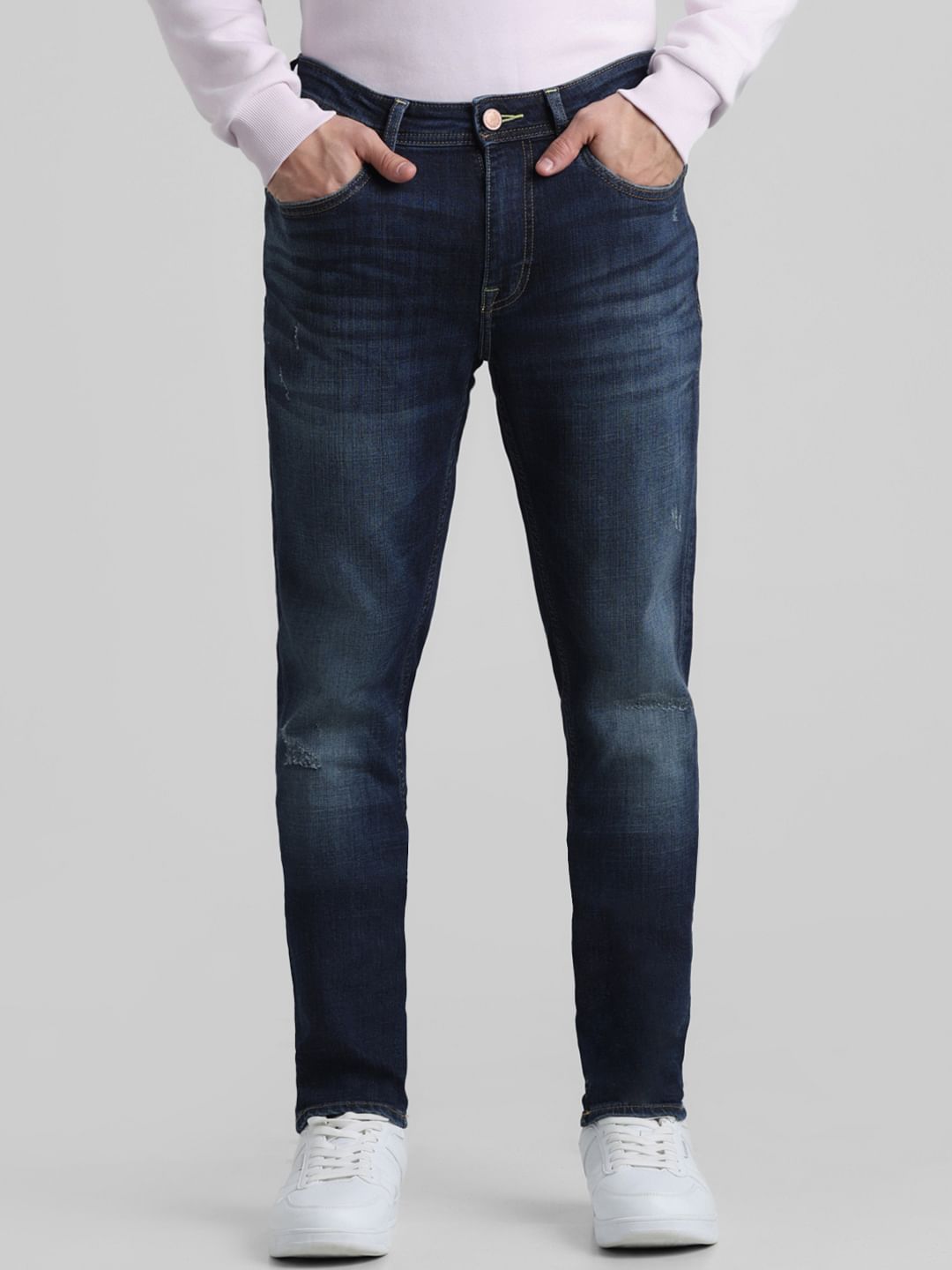 Blue Low Rise Distressed Liam Skinny Jeans
