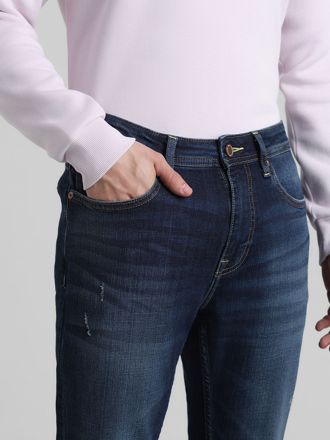 Blue Low Rise Distressed Liam Skinny Jeans