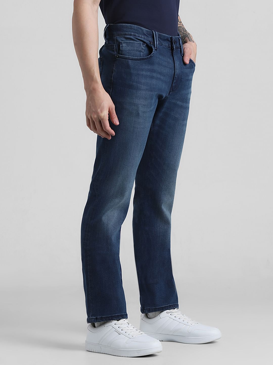 Dark Blue Mid Rise Clark Regular Fit Jeans