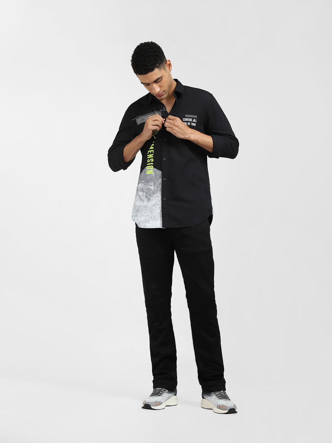Black Graphic Print Full Sleeves Shirt