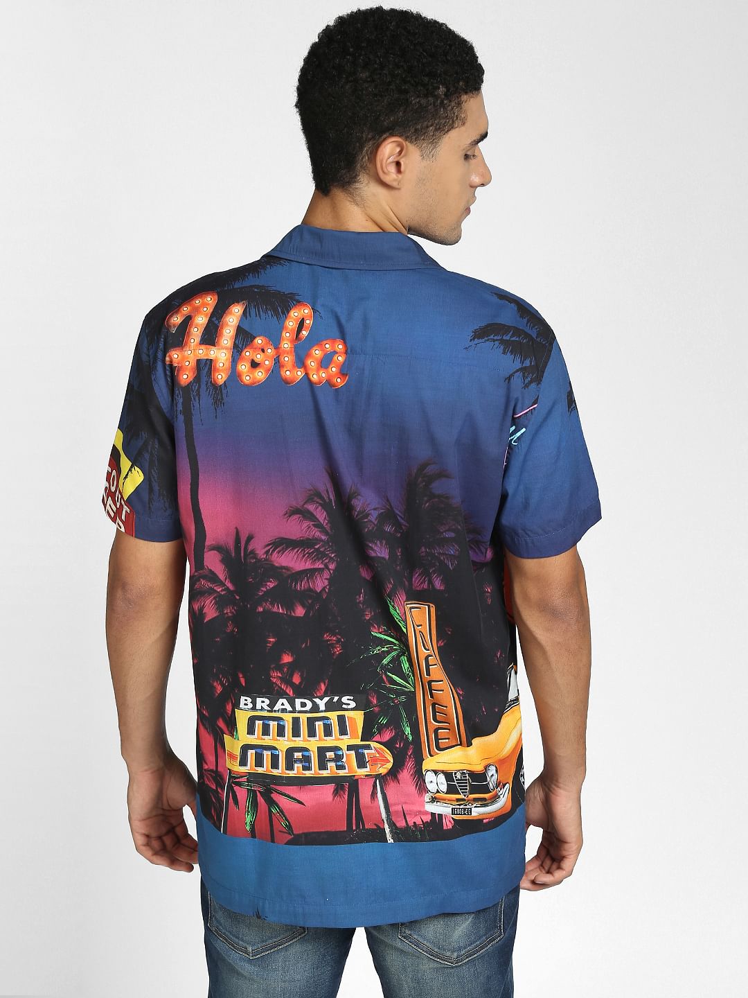 Blue Graphic Print Half Sleeves Shirt