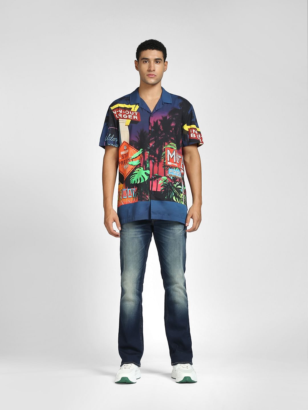 Blue Graphic Print Half Sleeves Shirt