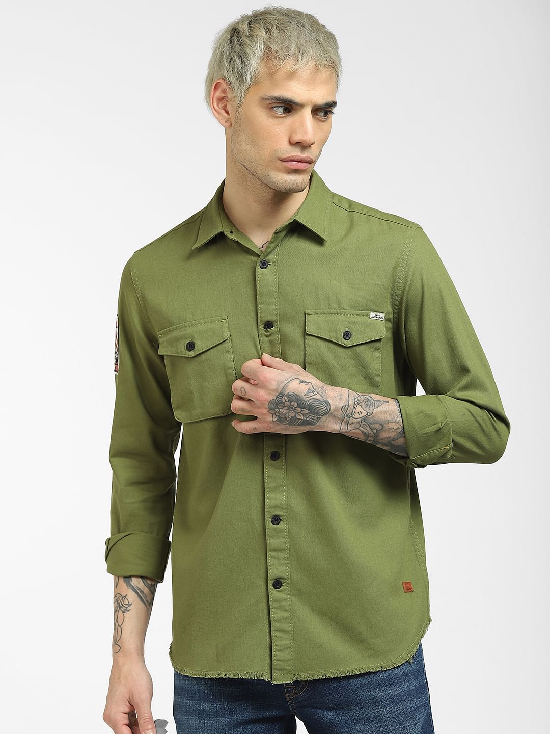 Green Printed Full Sleeves Shirt