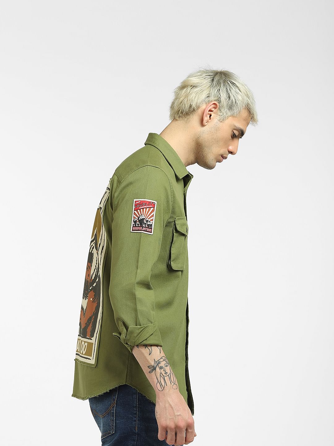 Green Printed Full Sleeves Shirt
