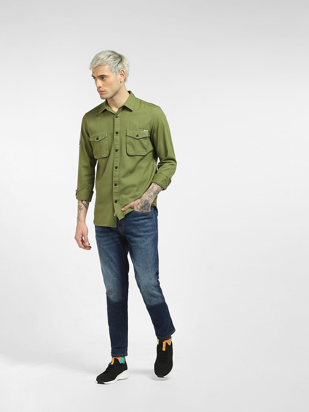 Green Printed Full Sleeves Shirt