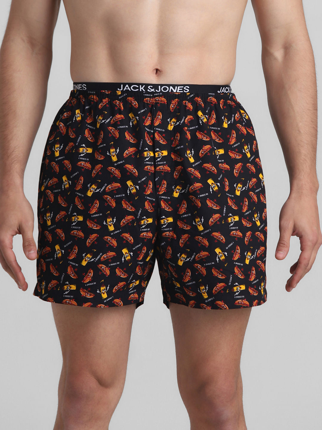 Black Hot Dog Print Boxers