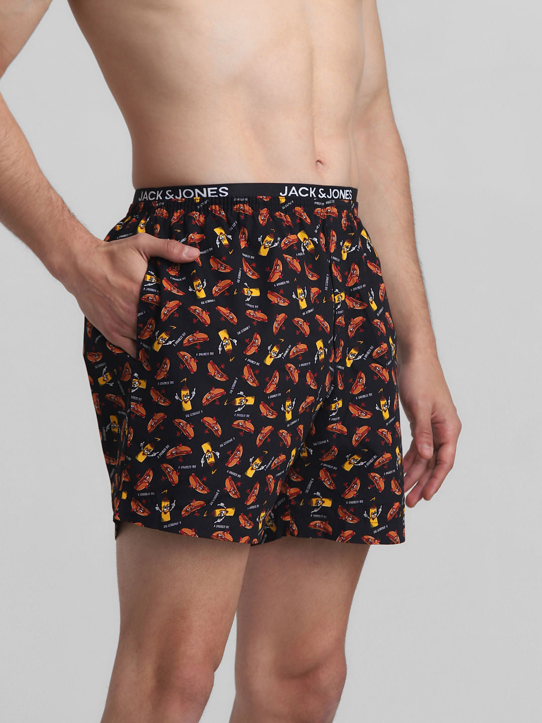Black Hot Dog Print Boxers
