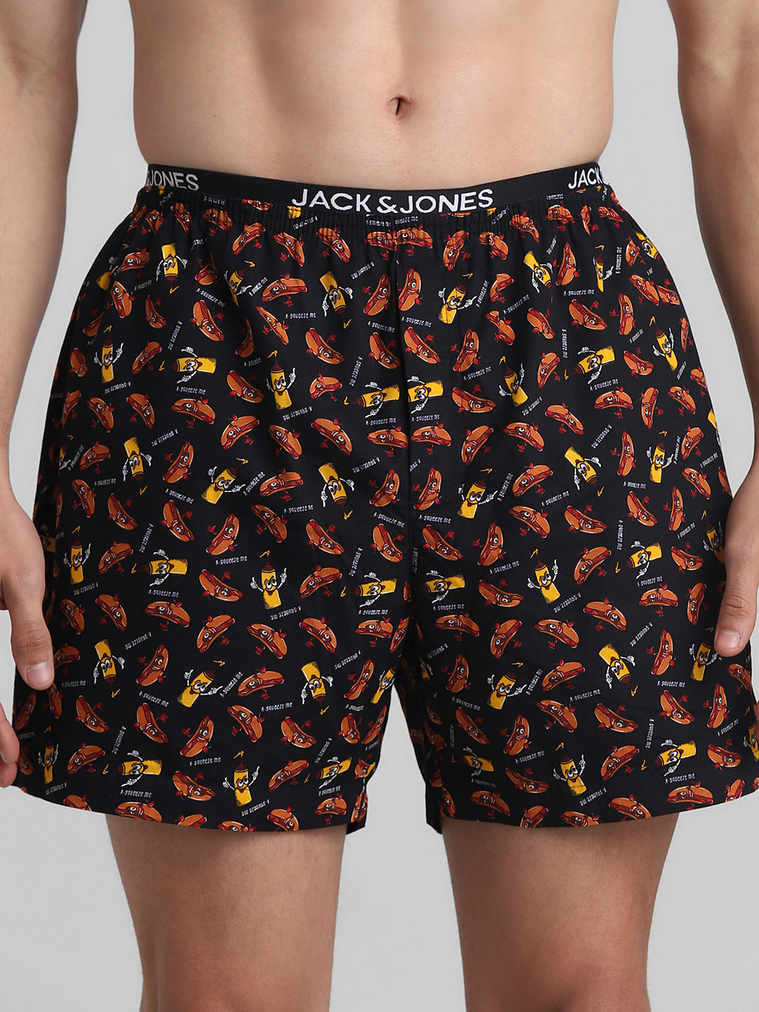 Black Hot Dog Print Boxers
