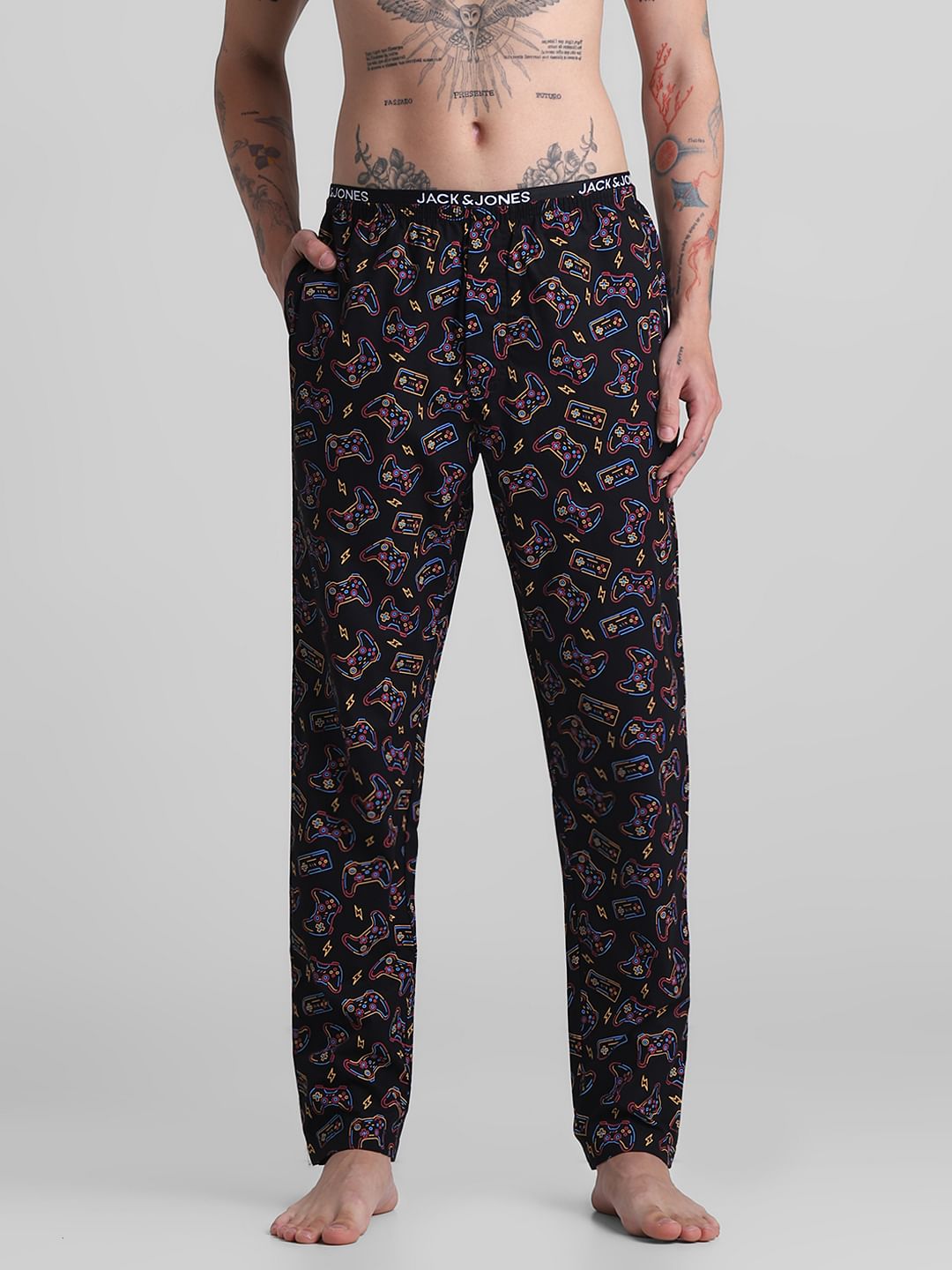 Black Printed Cotton Pyjamas