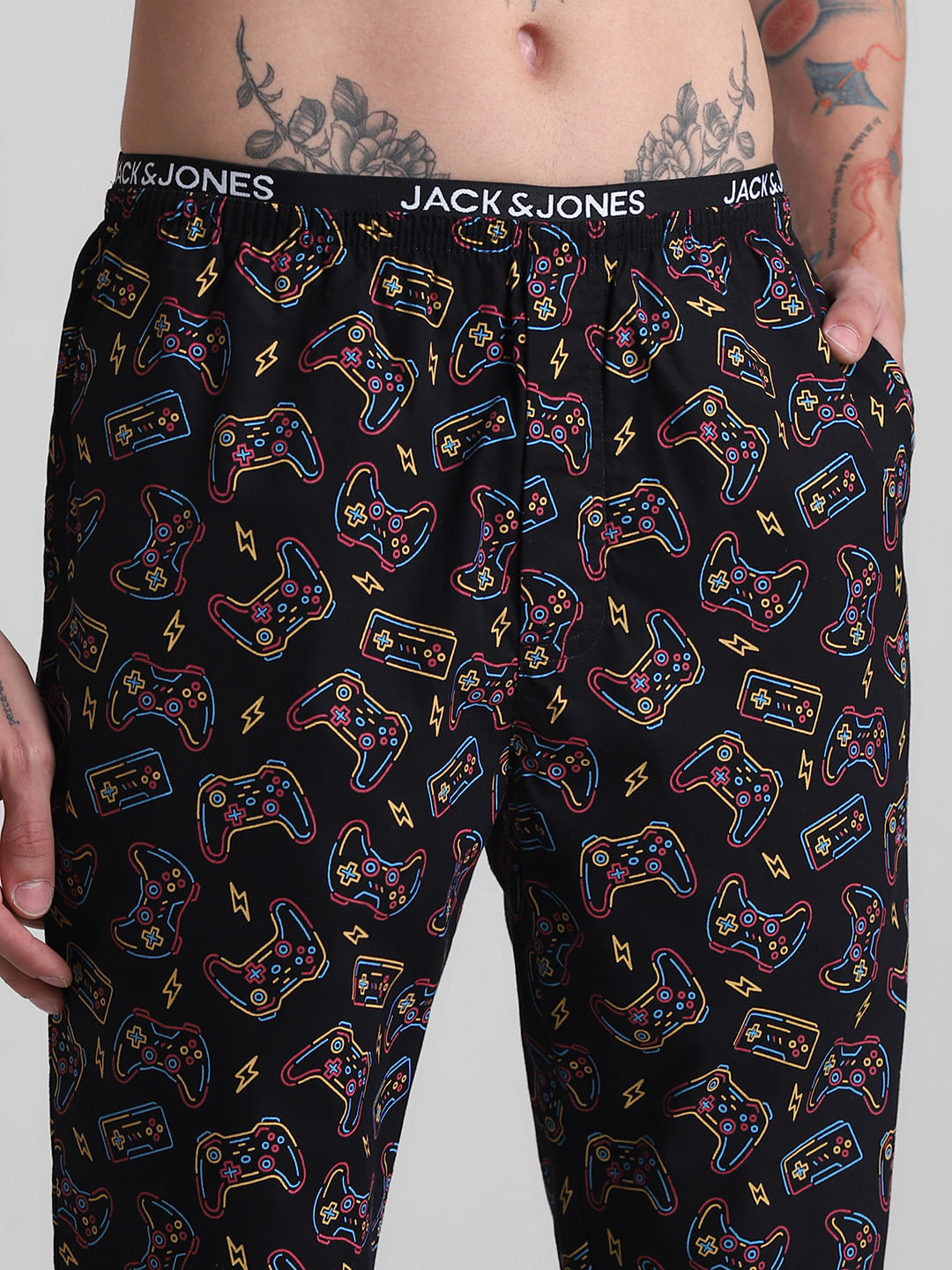 Black Printed Cotton Pyjamas