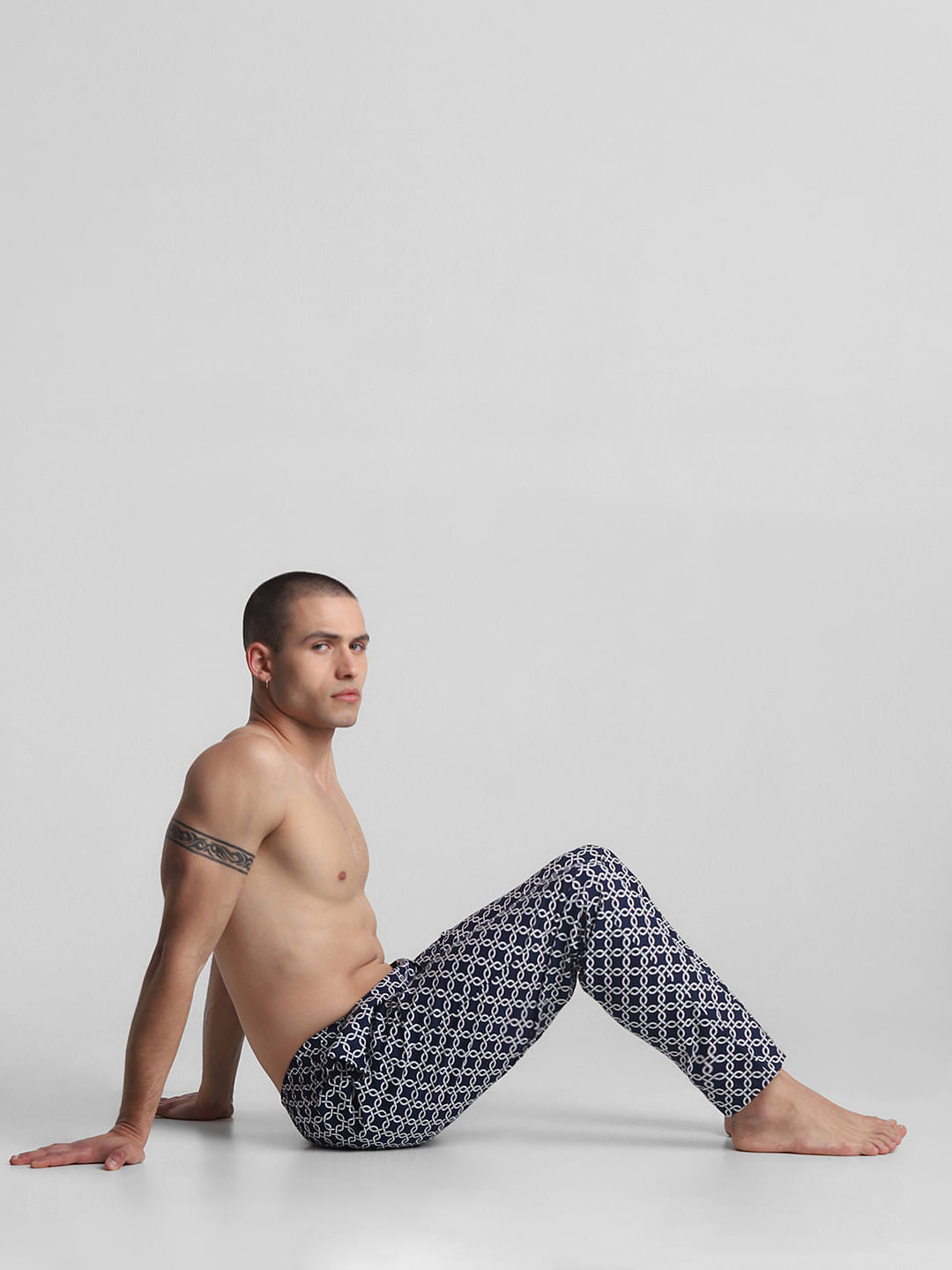 Dark Blue Printed Cotton Pyjamas