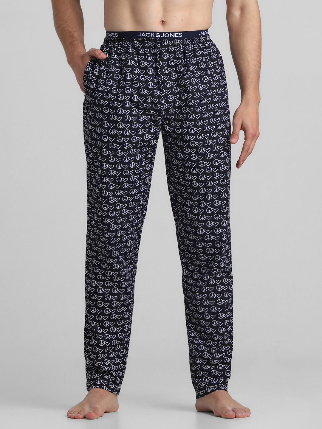 Dark Blue Printed Cotton Pyjamas
