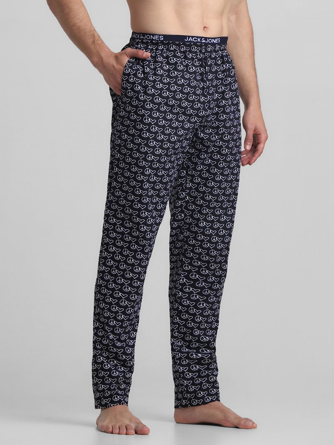 Dark Blue Printed Cotton Pyjamas