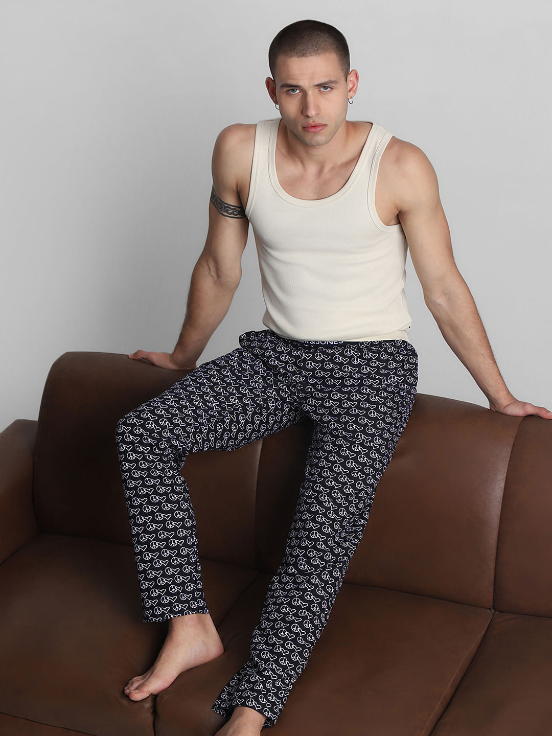 Dark Blue Printed Cotton Pyjamas