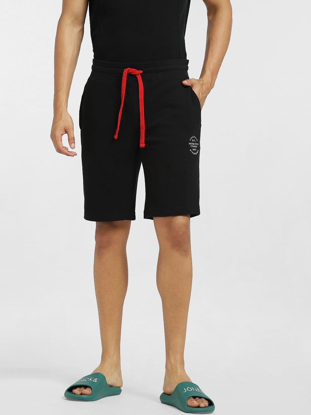 Black Mid Rise Drawstring Sweatshorts