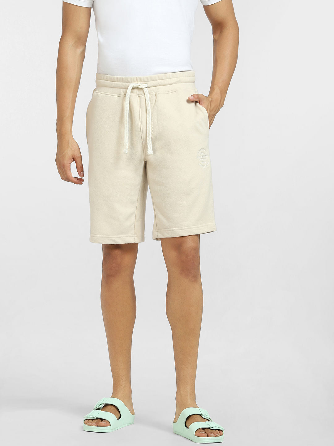 Beige Mid Rise Sweatshorts