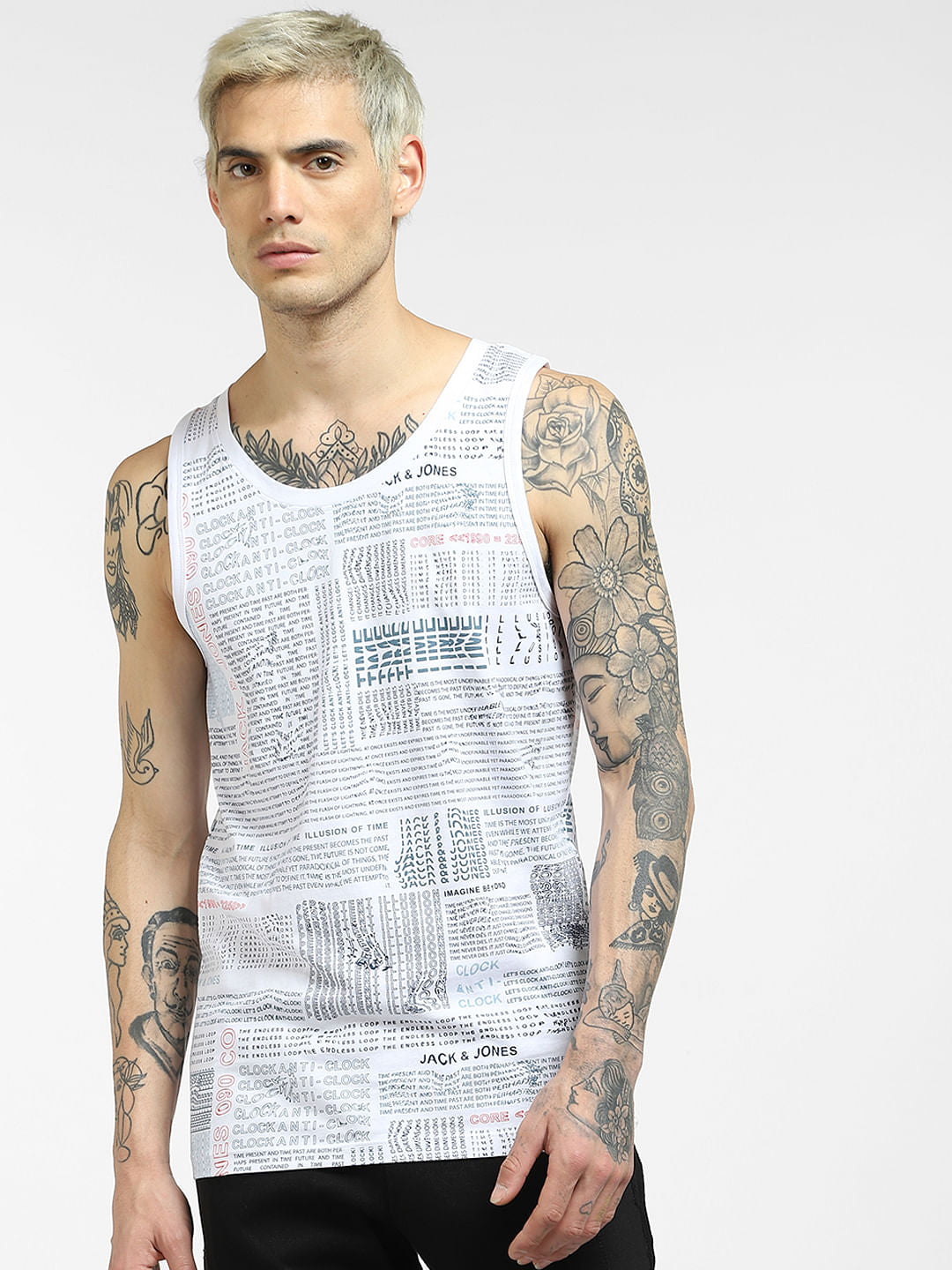 White Text Print Sleeveless T-shirt