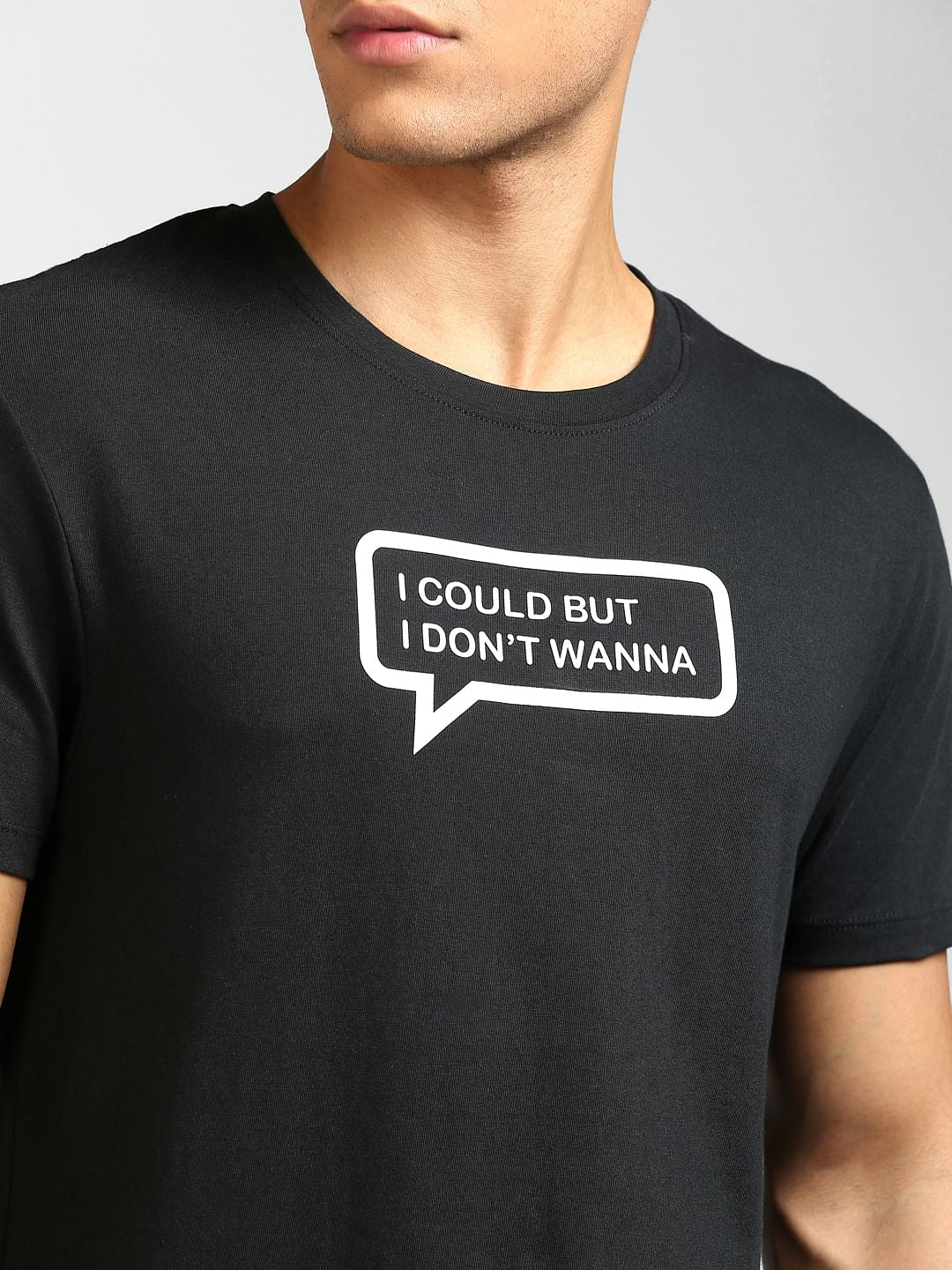 Black Text Print Crew Neck T-shirt