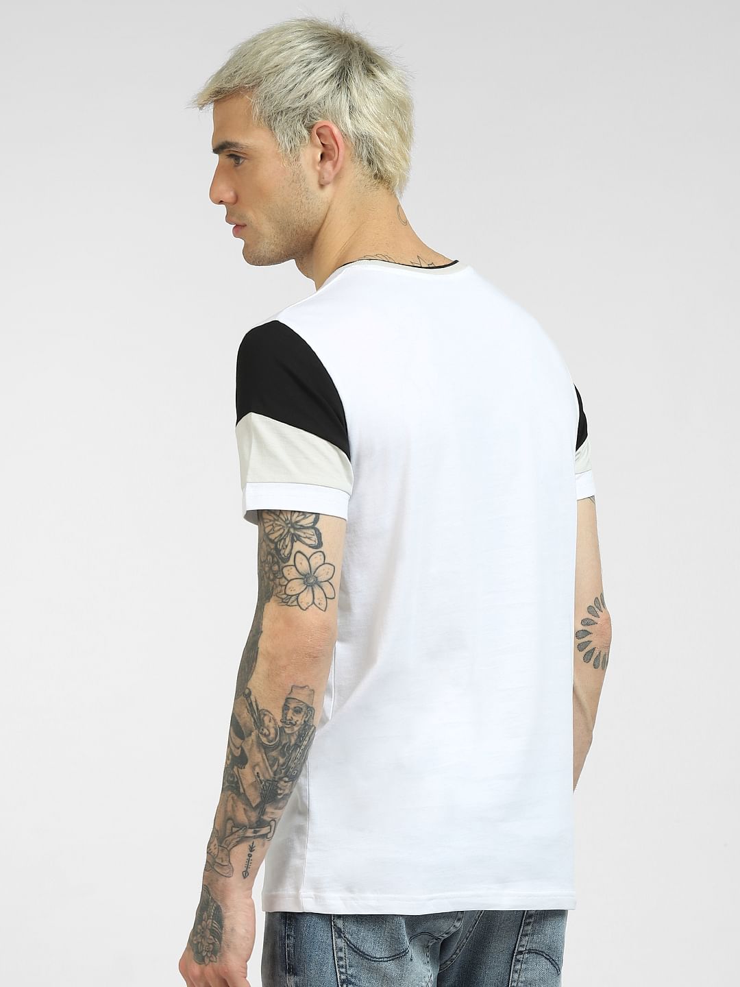 White Colourblocked Sleeves T-shirt
