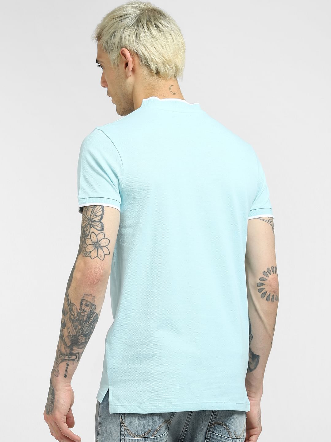 Blue Henley Neck T-shirt