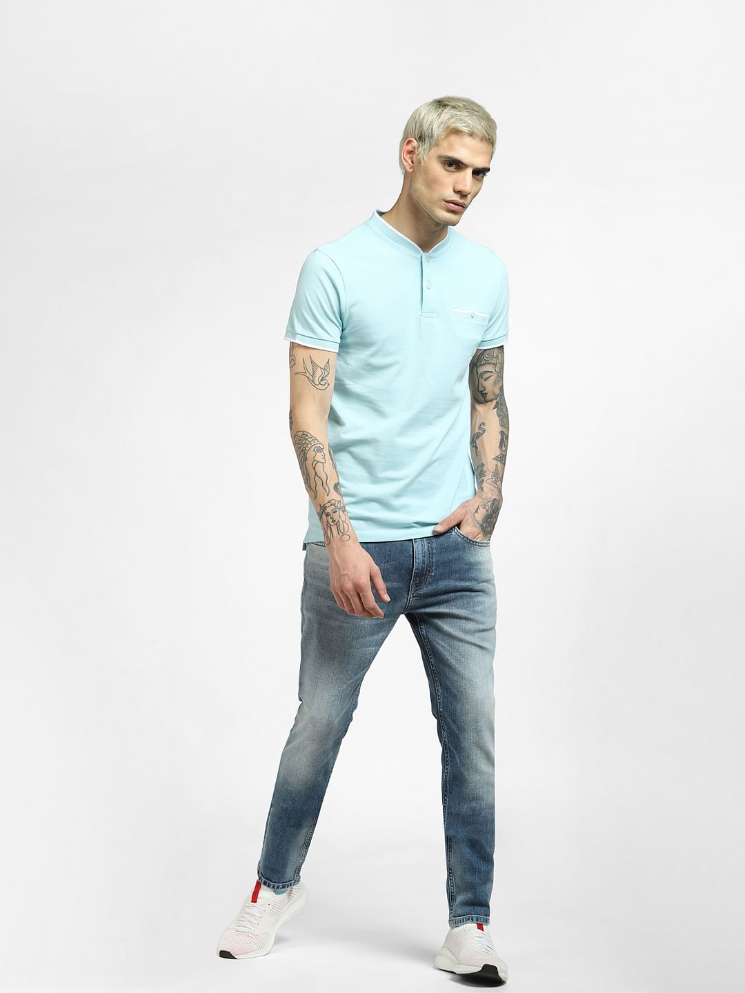 Blue Henley Neck T-shirt
