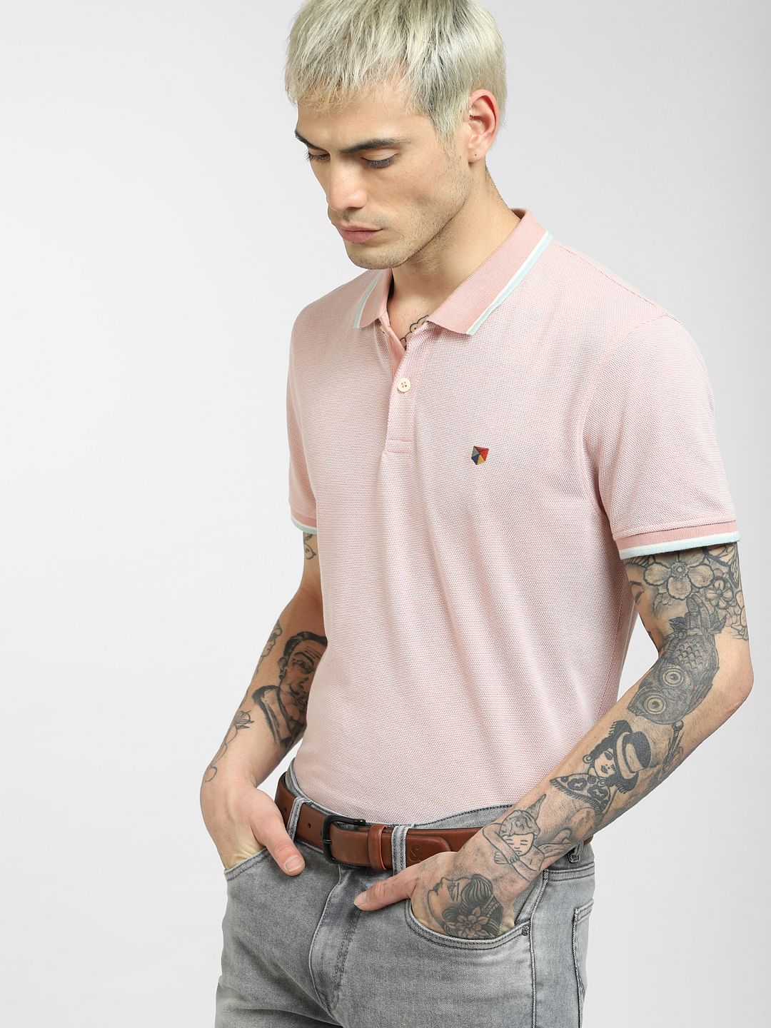 Pink Polo Neck T-shirt