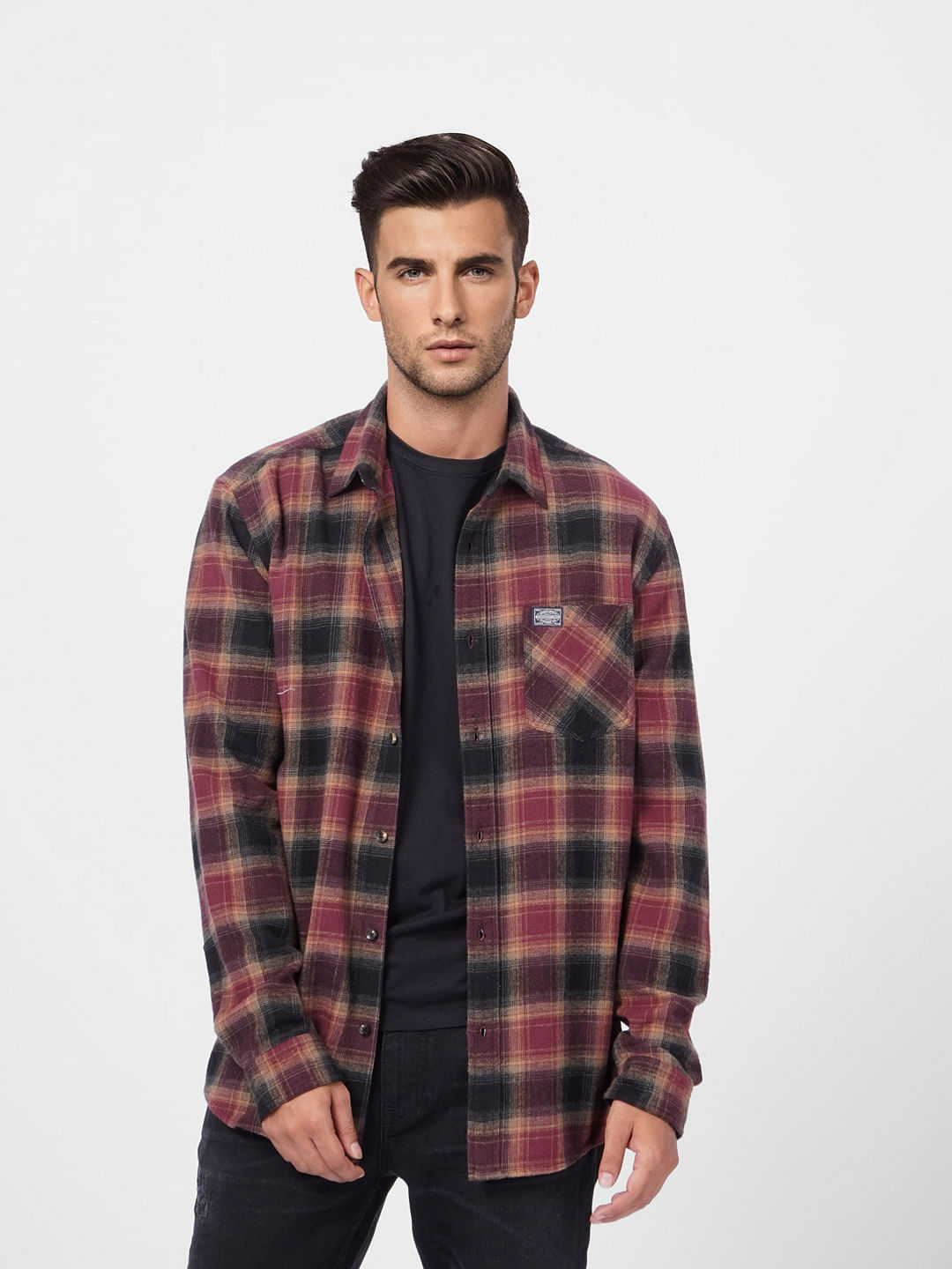 Maroon Check Full Sleeves Shirt