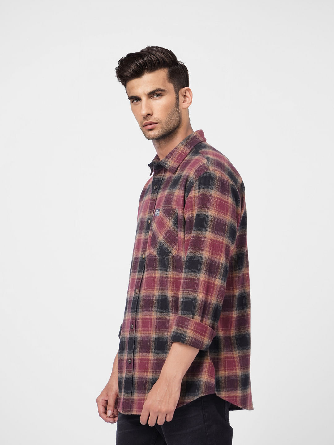 Maroon Check Full Sleeves Shirt
