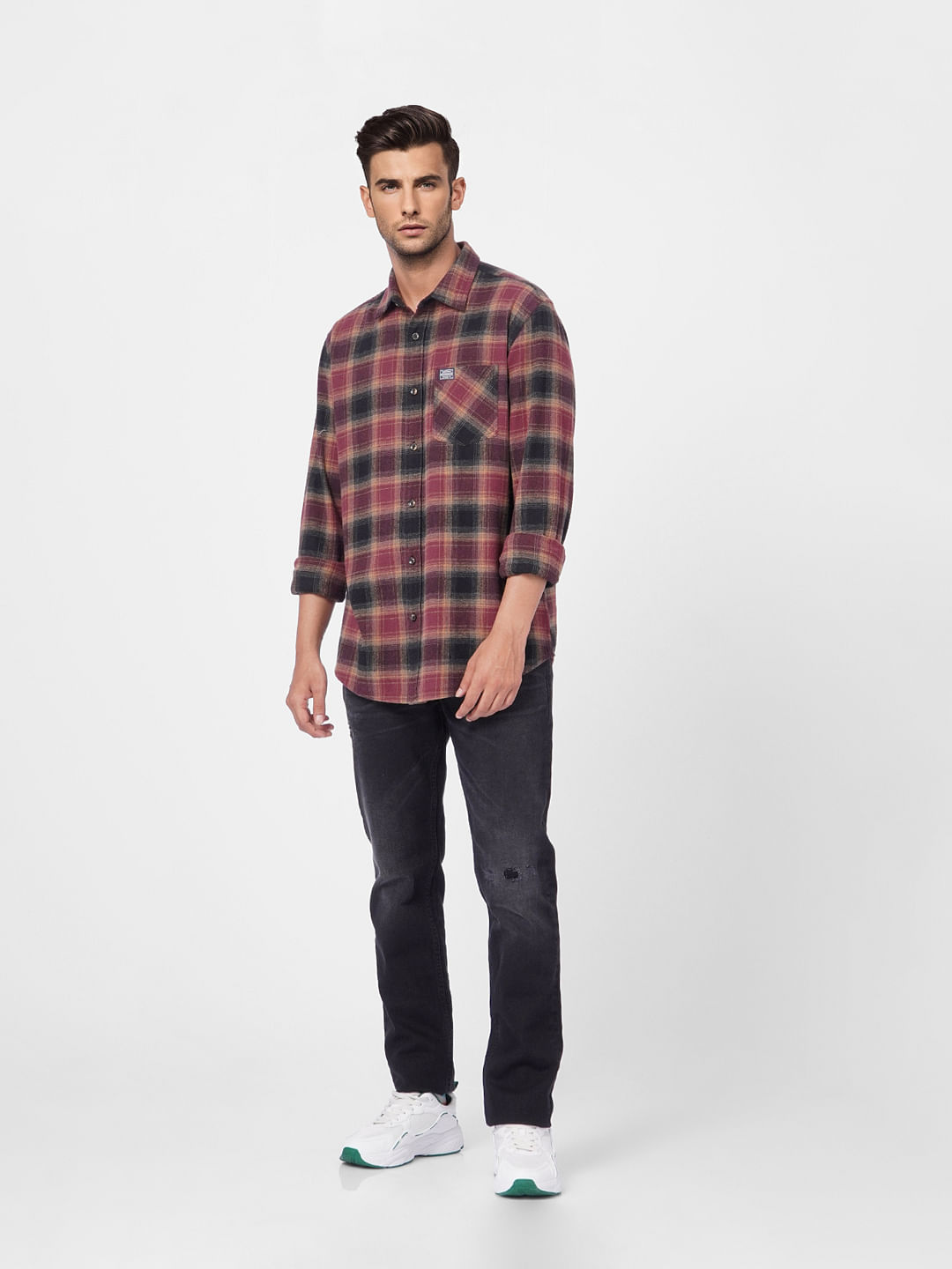 Maroon Check Full Sleeves Shirt