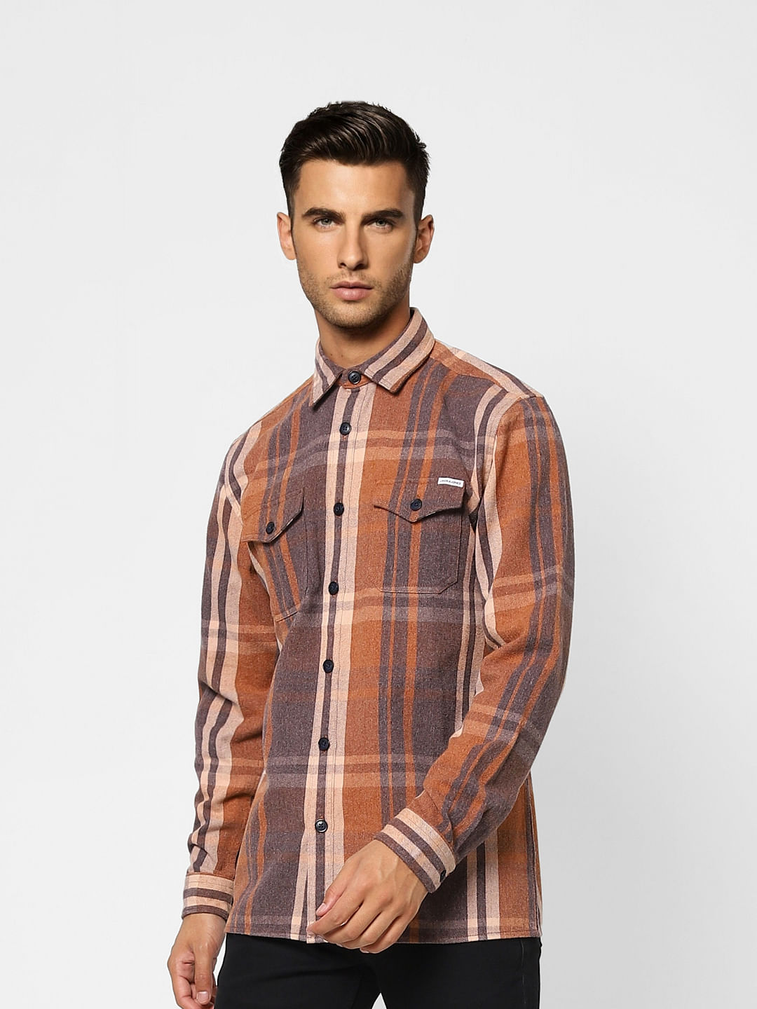 Brown Check Full Sleeves Shirt