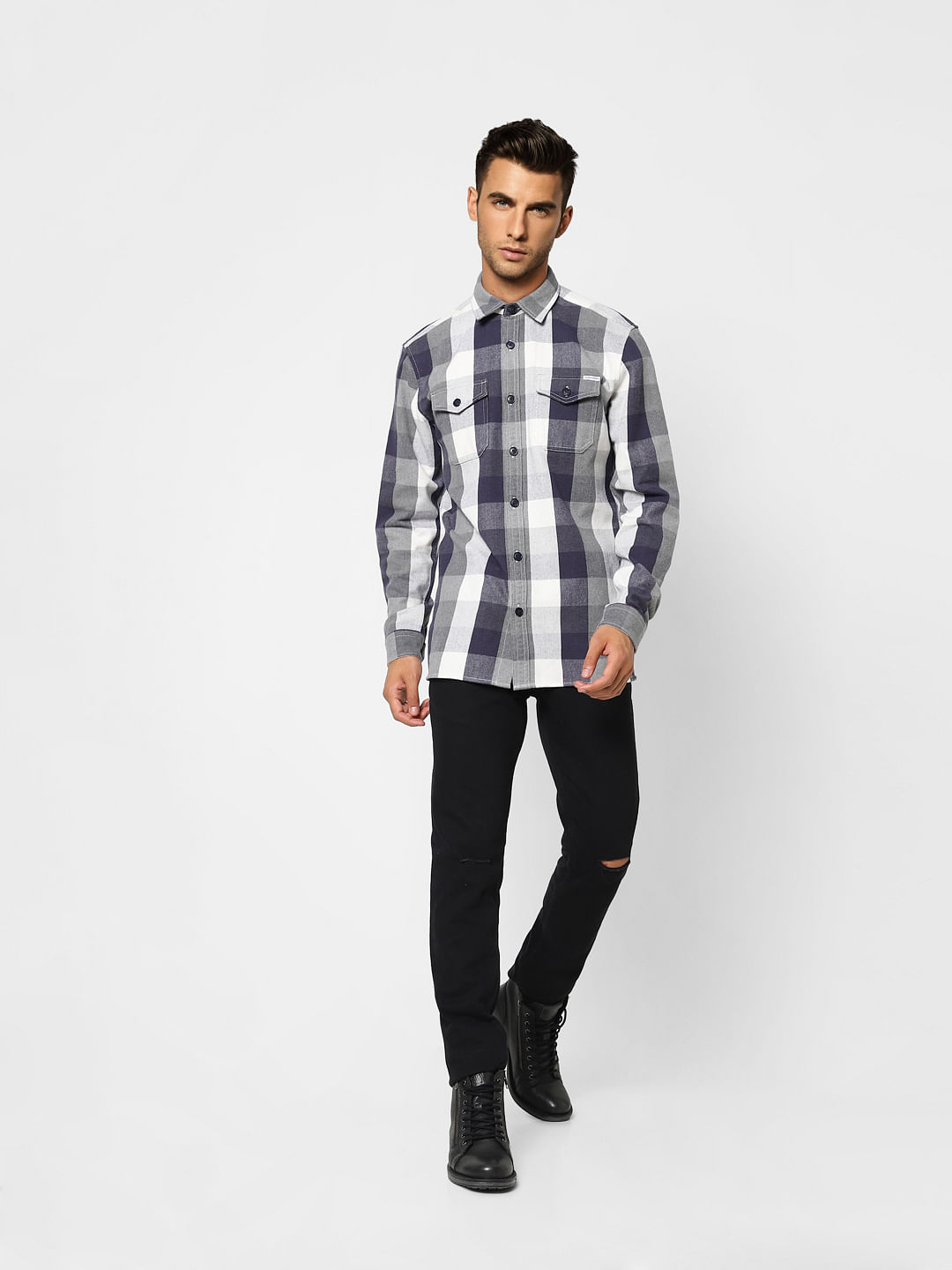 White Check Full Sleeves Shirt