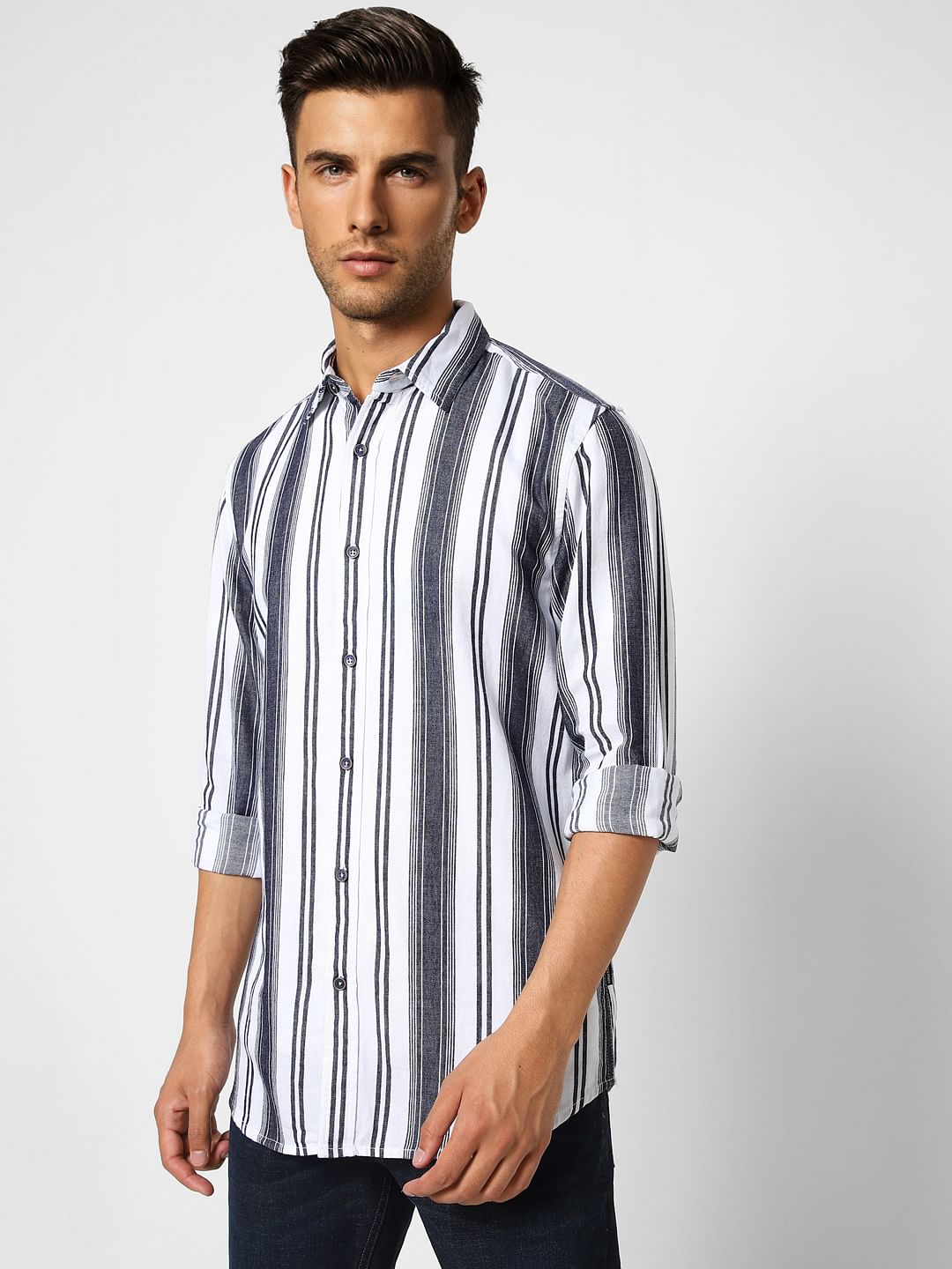 White Striped Full Sleeves Shirt