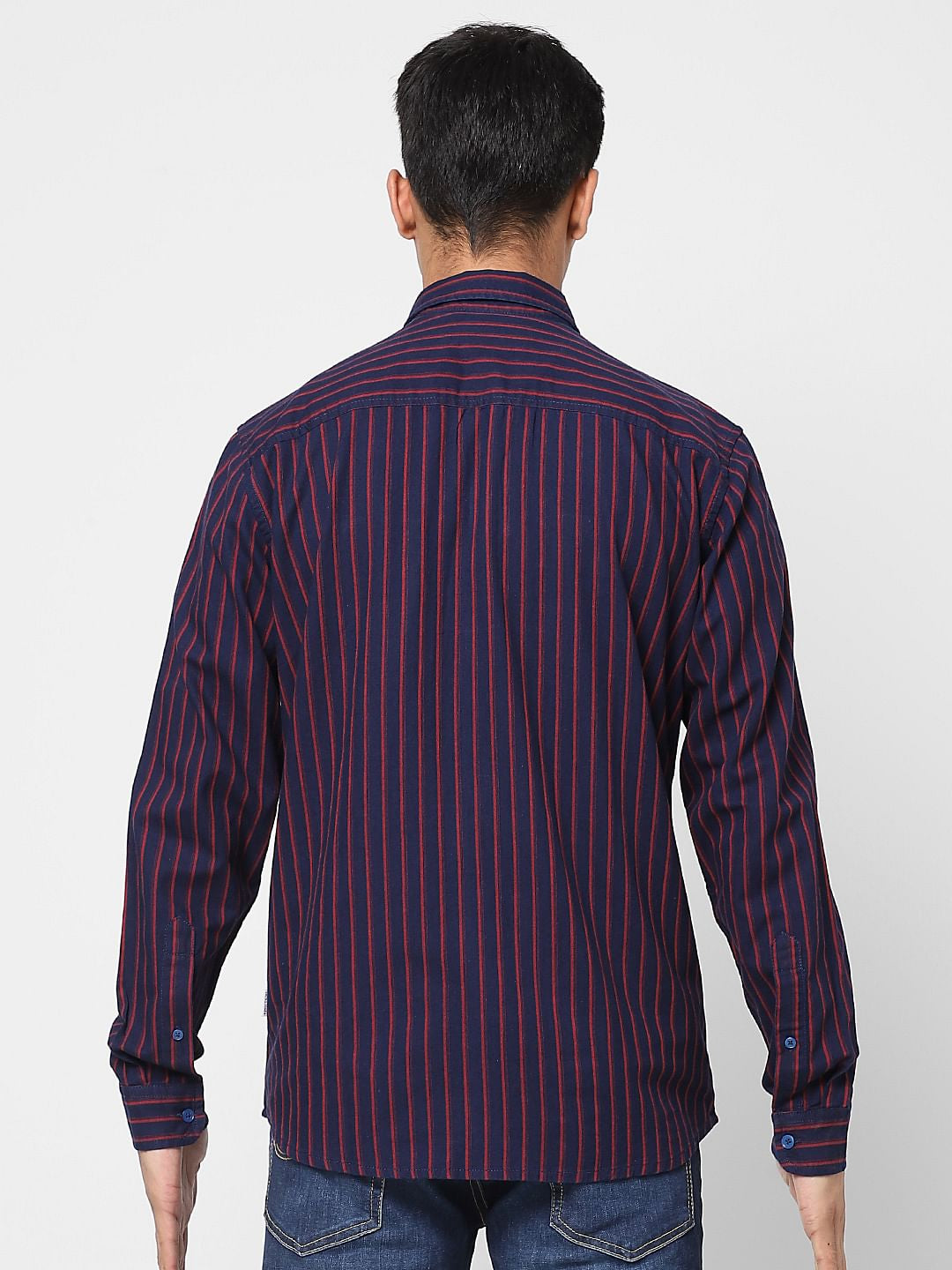 Dark Blue Striped Full Sleeves Shirt