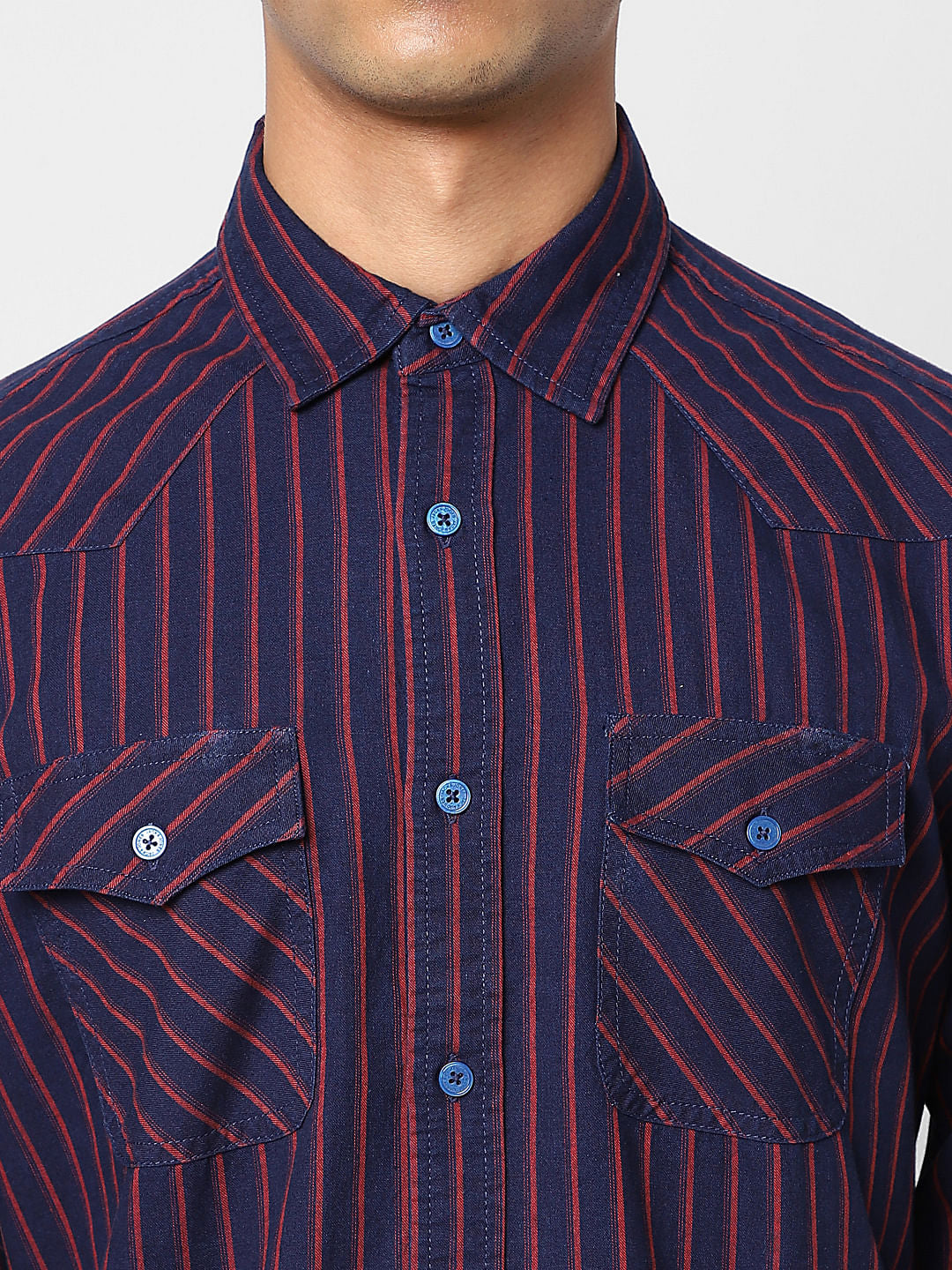 Dark Blue Striped Full Sleeves Shirt