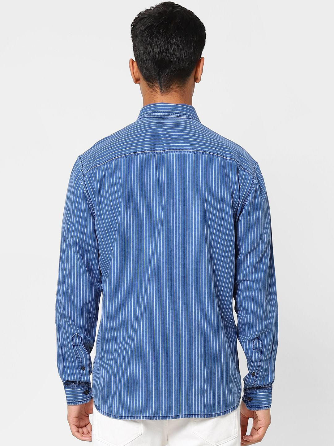 Blue Striped Denim Full Sleeves Shirt