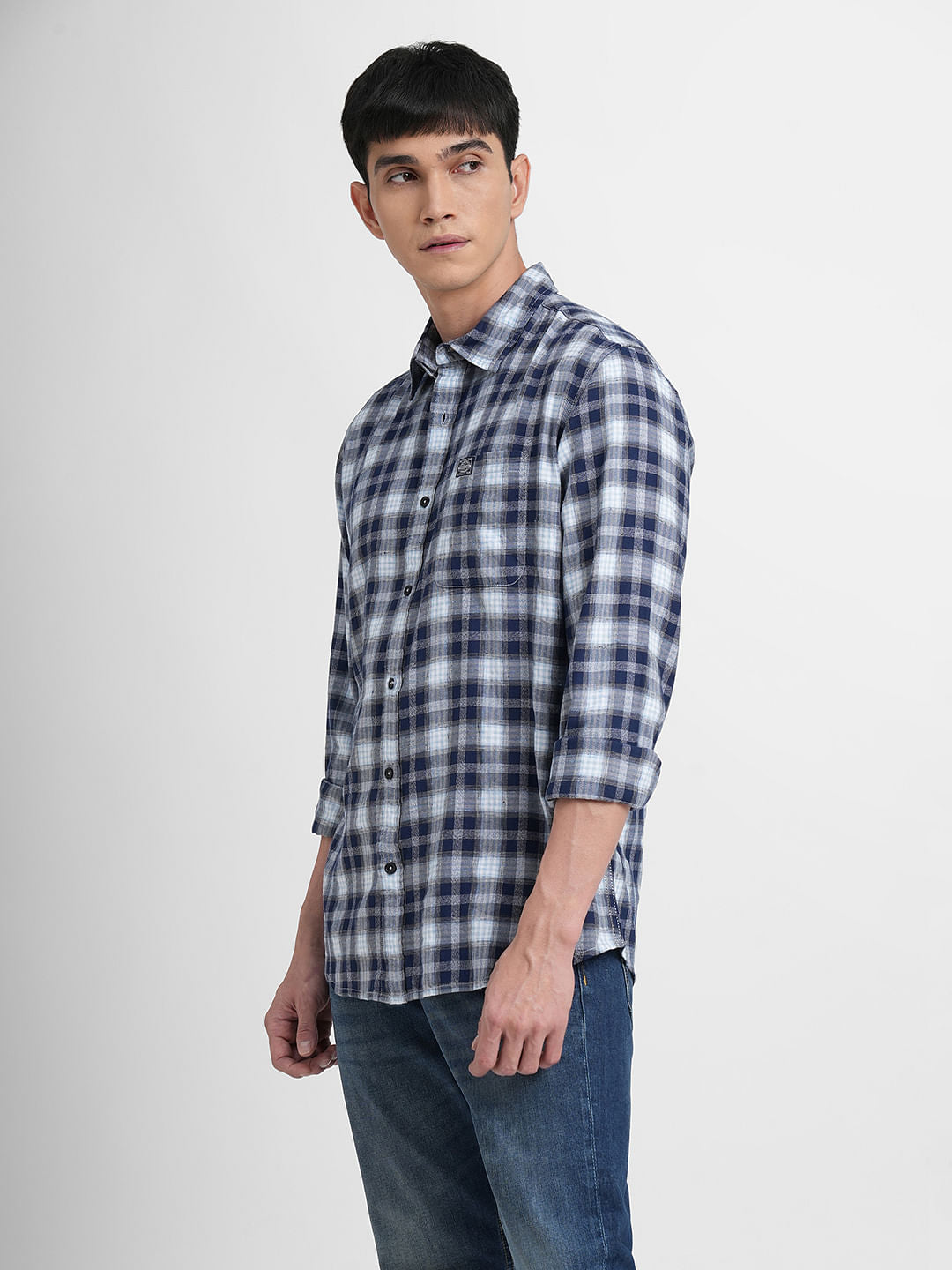 Dark Blue Check Full Sleeves Shirt