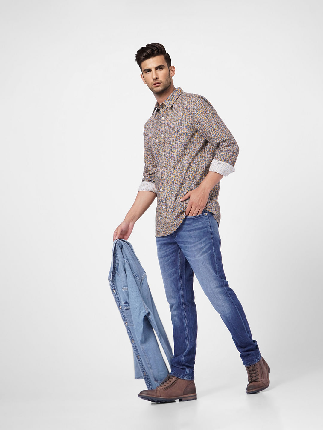 Yellow Printed Full Sleeves Shirt