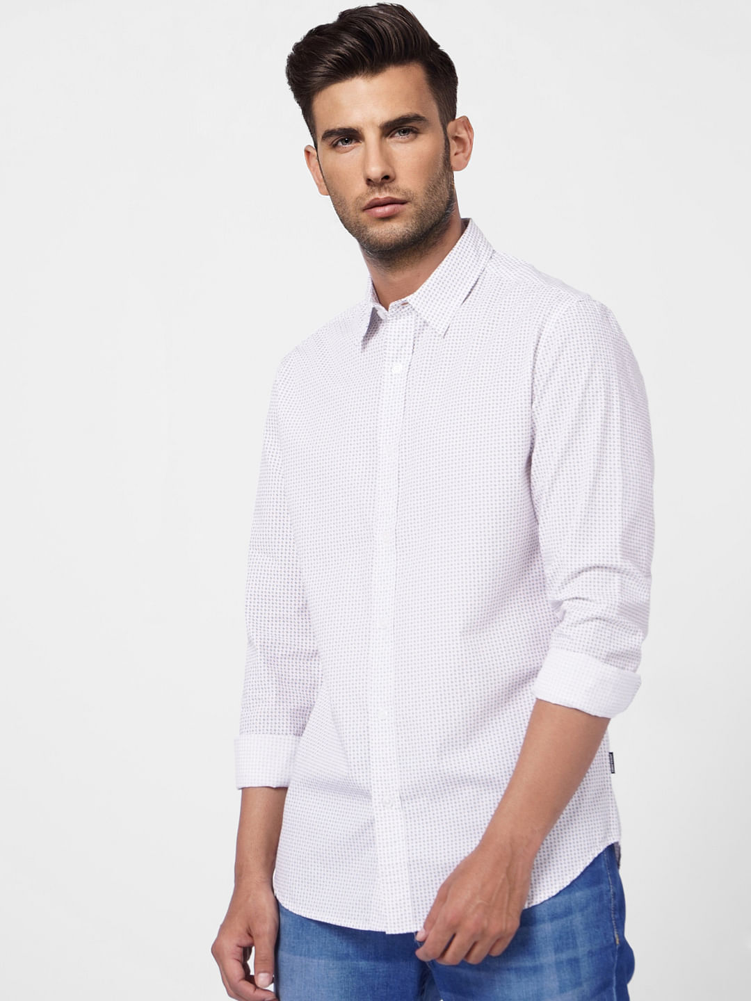 White Printed Full Sleeves Shirt