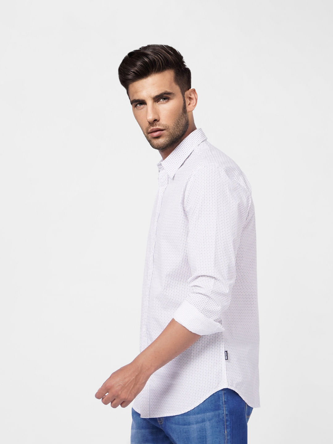 White Printed Full Sleeves Shirt