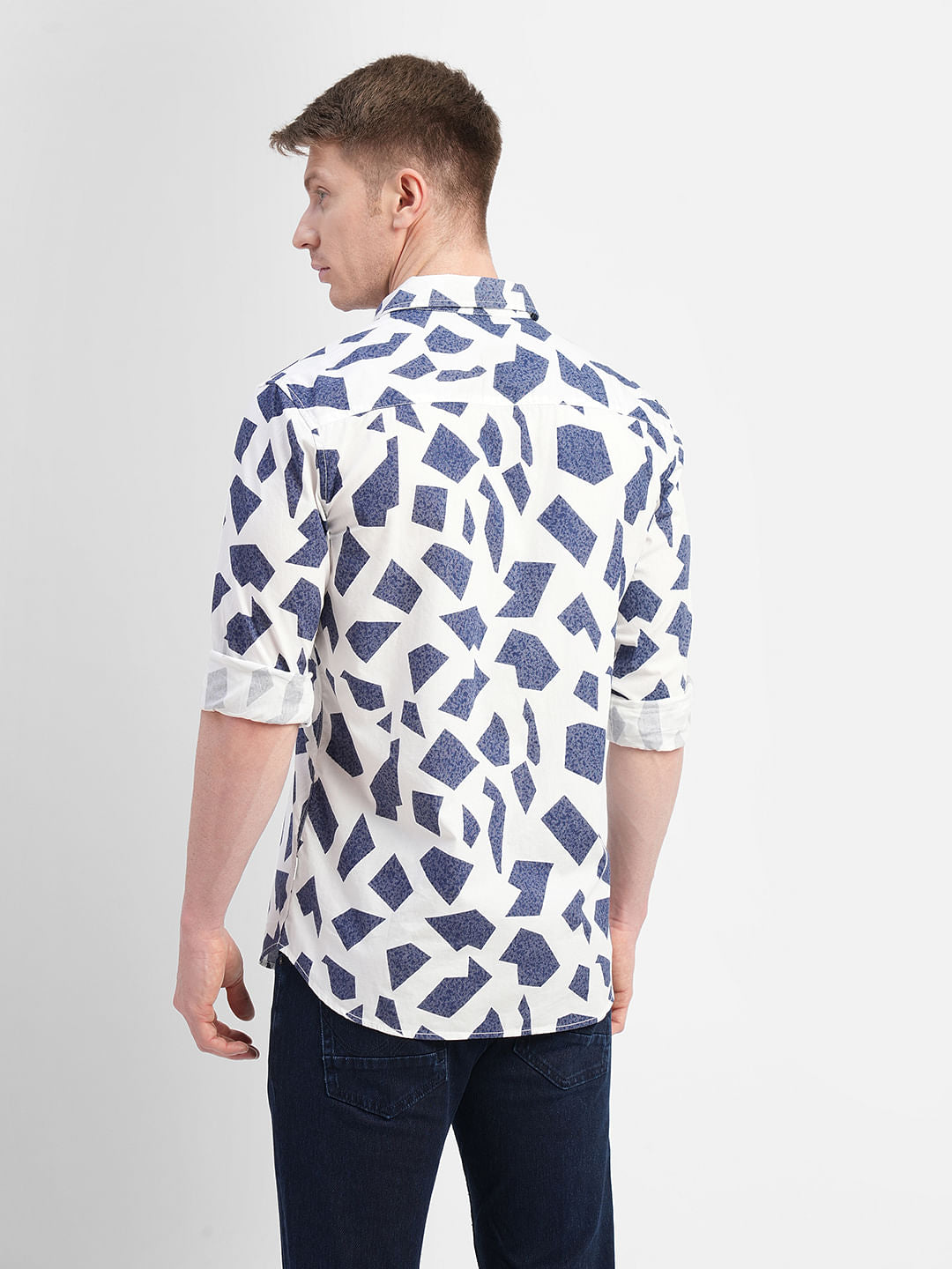 White Abstract Print Full Sleeves Shirt
