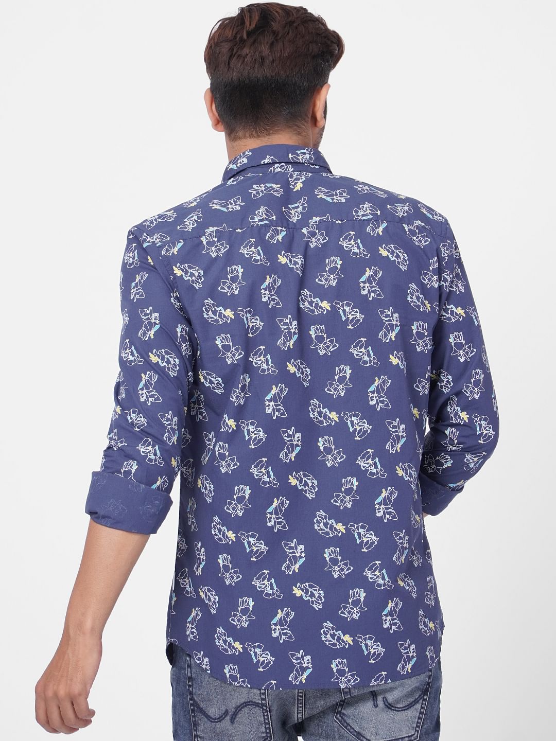 Blue Printed Full Sleeves Shirt