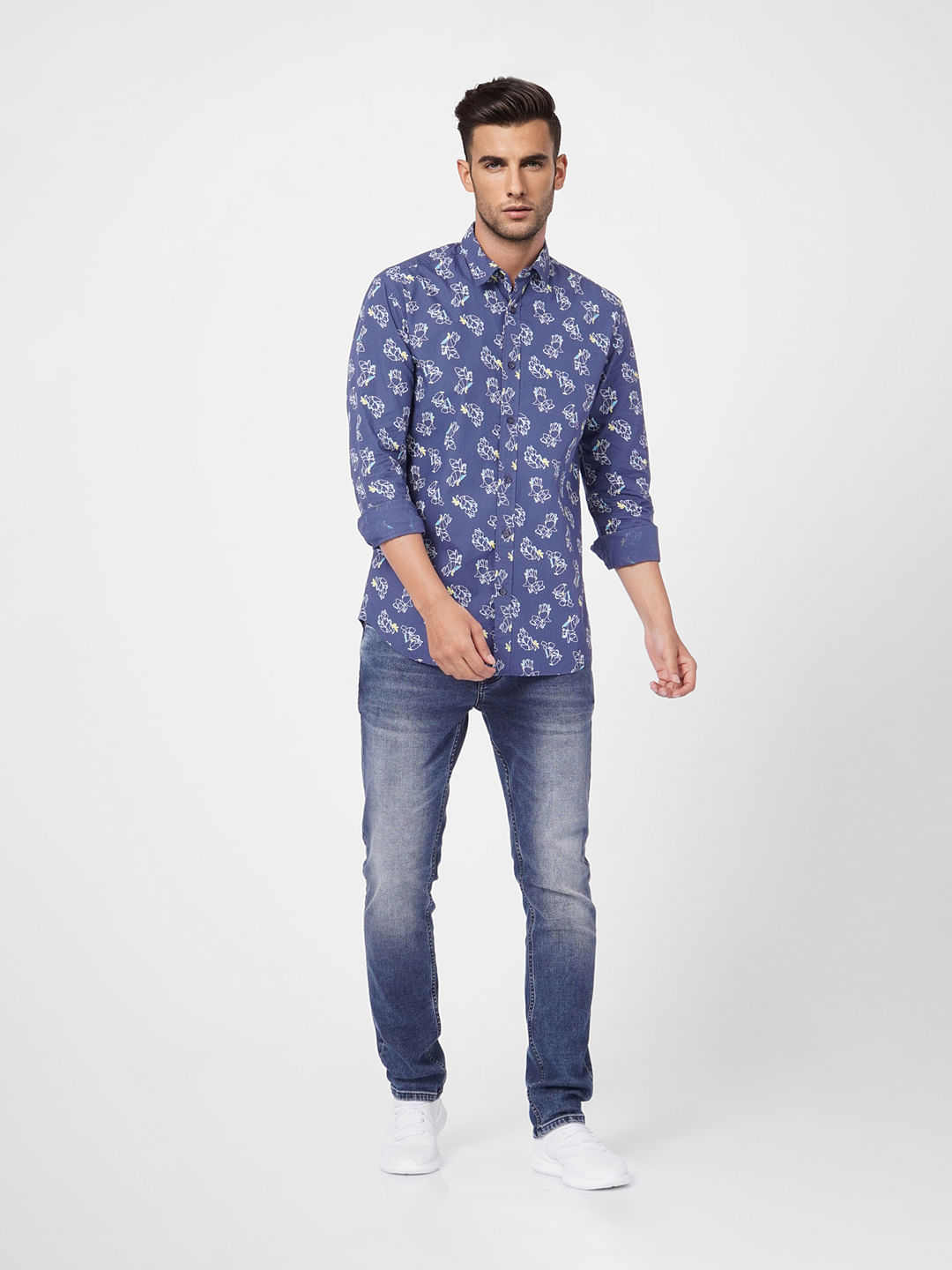 Blue Printed Full Sleeves Shirt