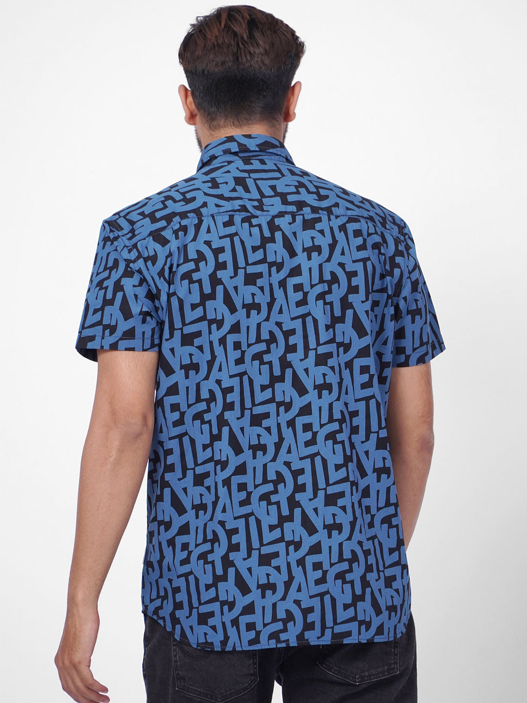 Black Typographic Print Short Sleeves Shirt