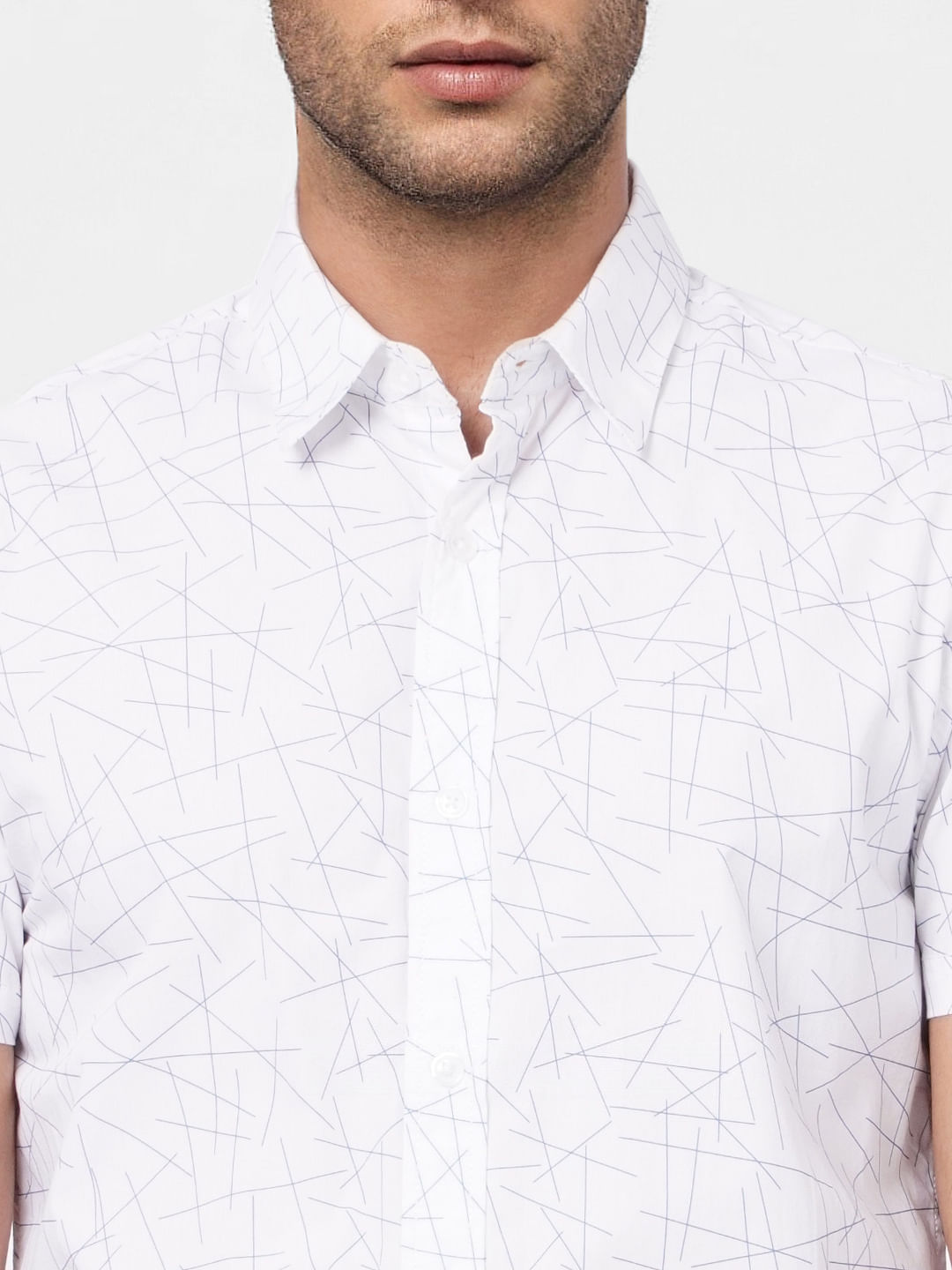White Abstract Print Short Sleeves Shirt