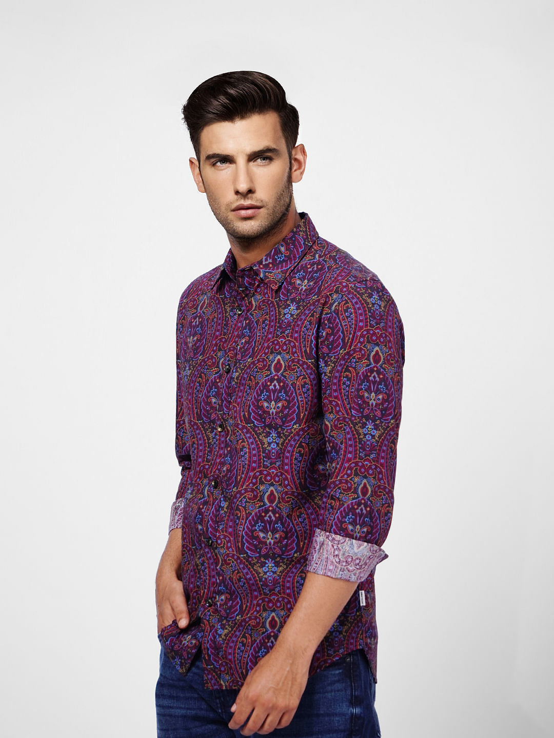 Blue Paisley Print Full Sleeves Shirt
