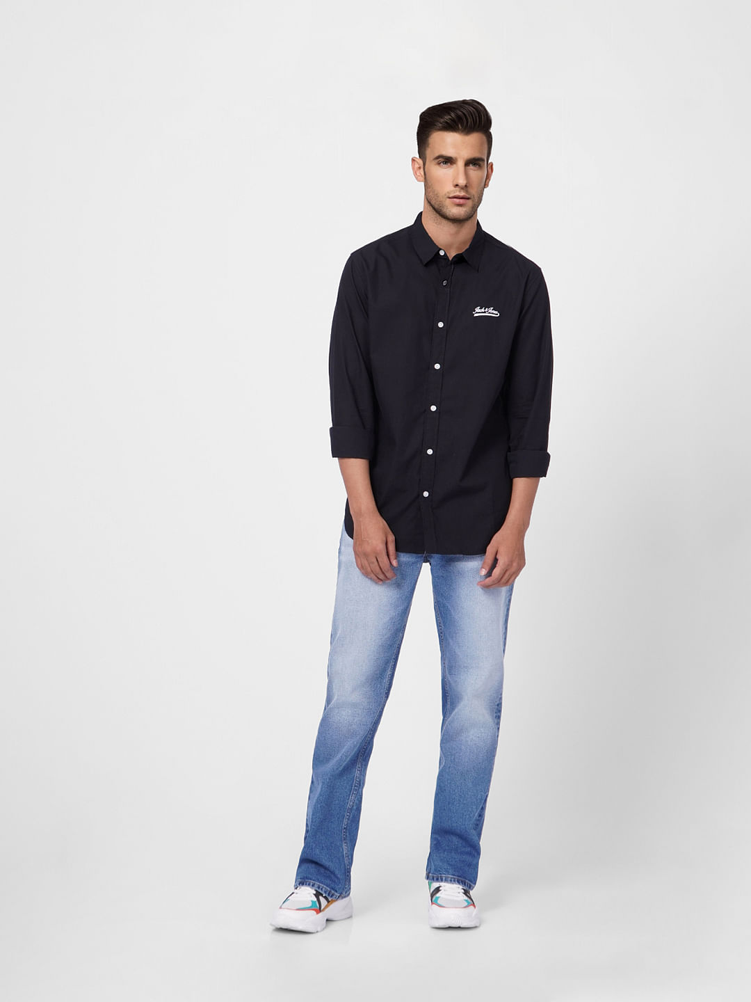 Black Logo Print Full Sleeves Shirt