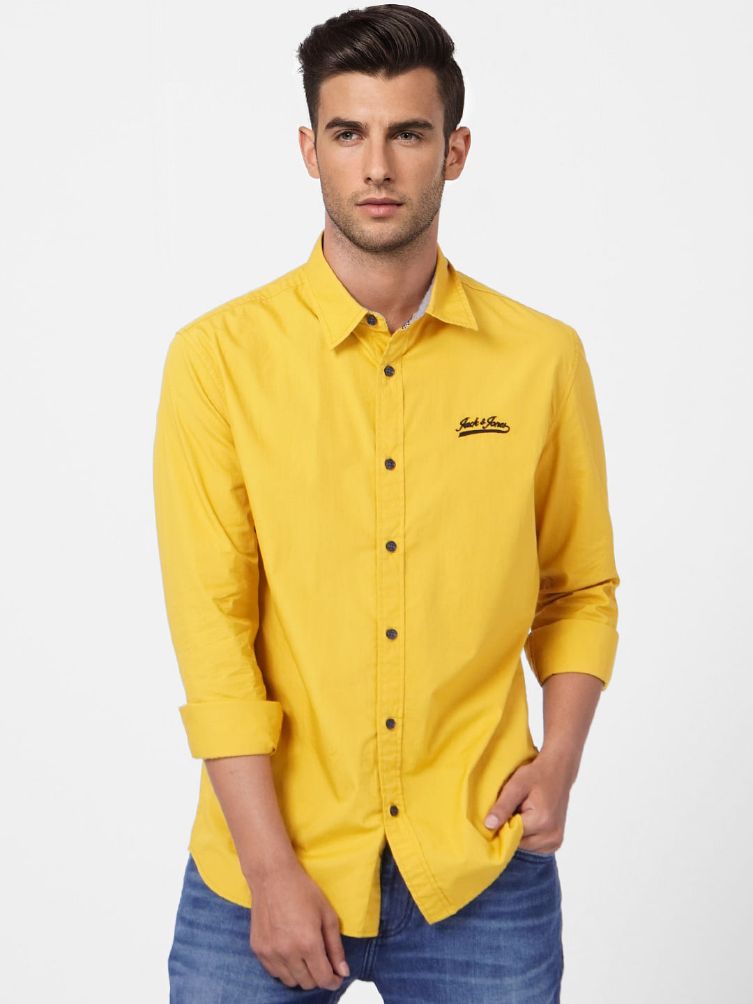 Yellow Logo Print Full Sleeves Shirt