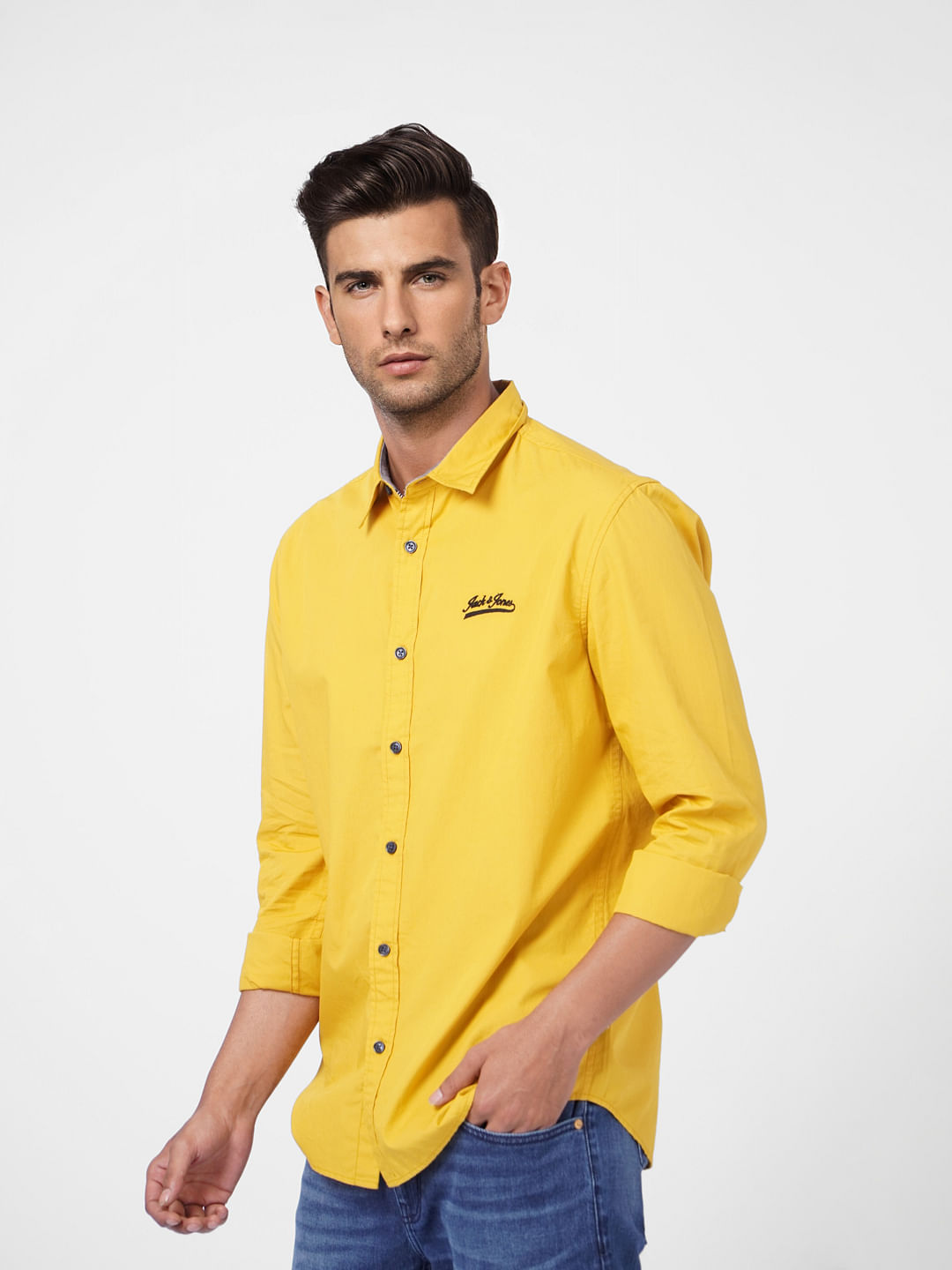 Yellow Logo Print Full Sleeves Shirt