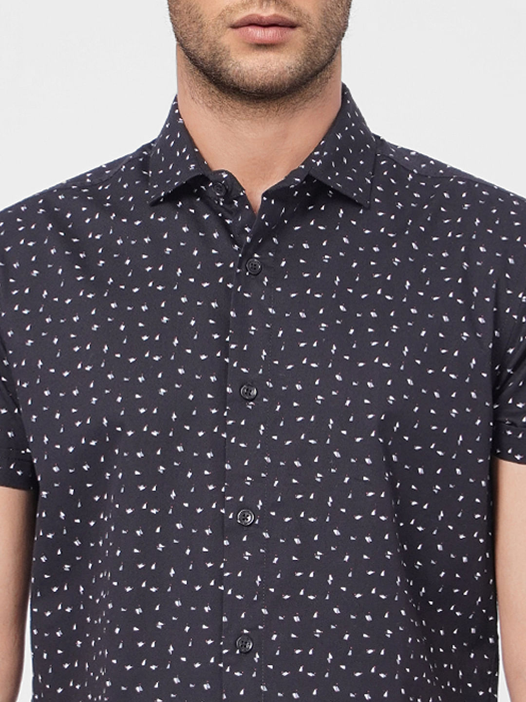 Black Printed Short Sleeves Shirt